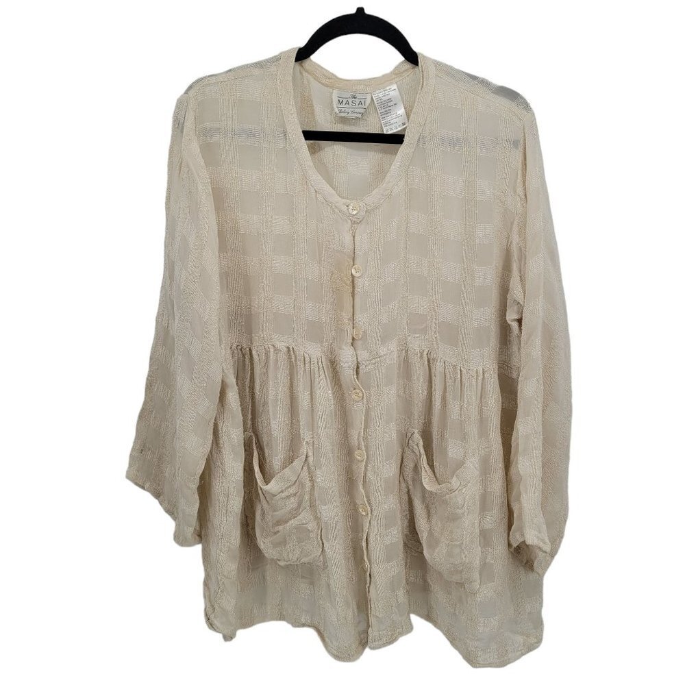 The Masai womens size XXL White Cap Ivory semi sheer Button up tunic laganlook